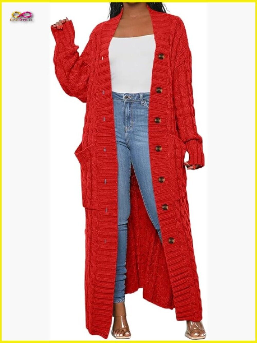 Chunky Cable Knit Maxi Cardigan Women Oversized Long Sweater Coat with Pockets